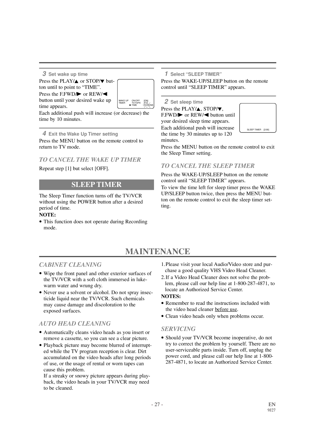 Sylvania 6309CCB owner manual Maintenance, Sleep Timer 