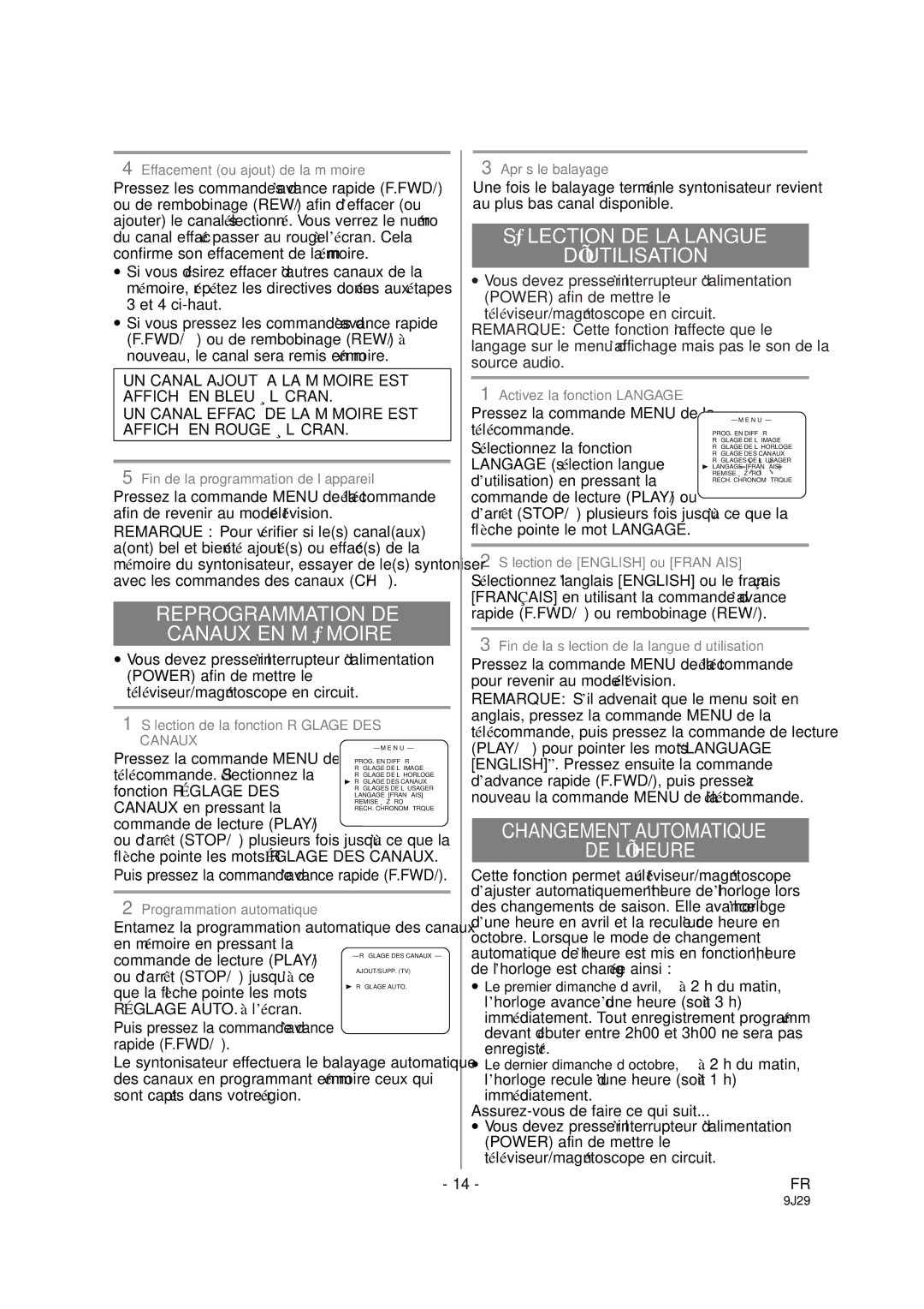 Sylvania 6309CCB owner manual SÉ Lection DE LA Langue ’UTILISATION, Changement Automatique DE L’HEURE 