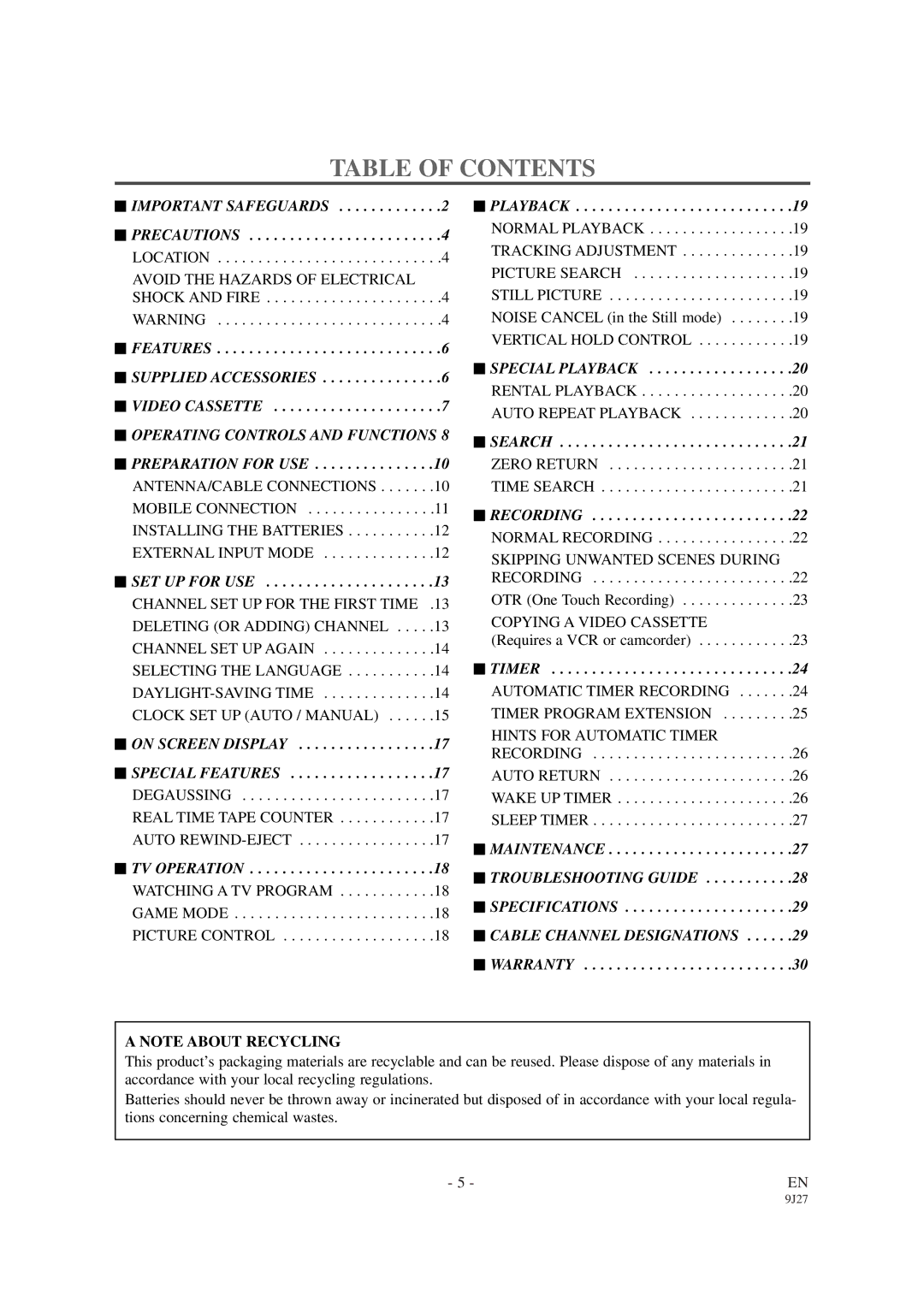 Sylvania 6309CCB owner manual Table of Contents 