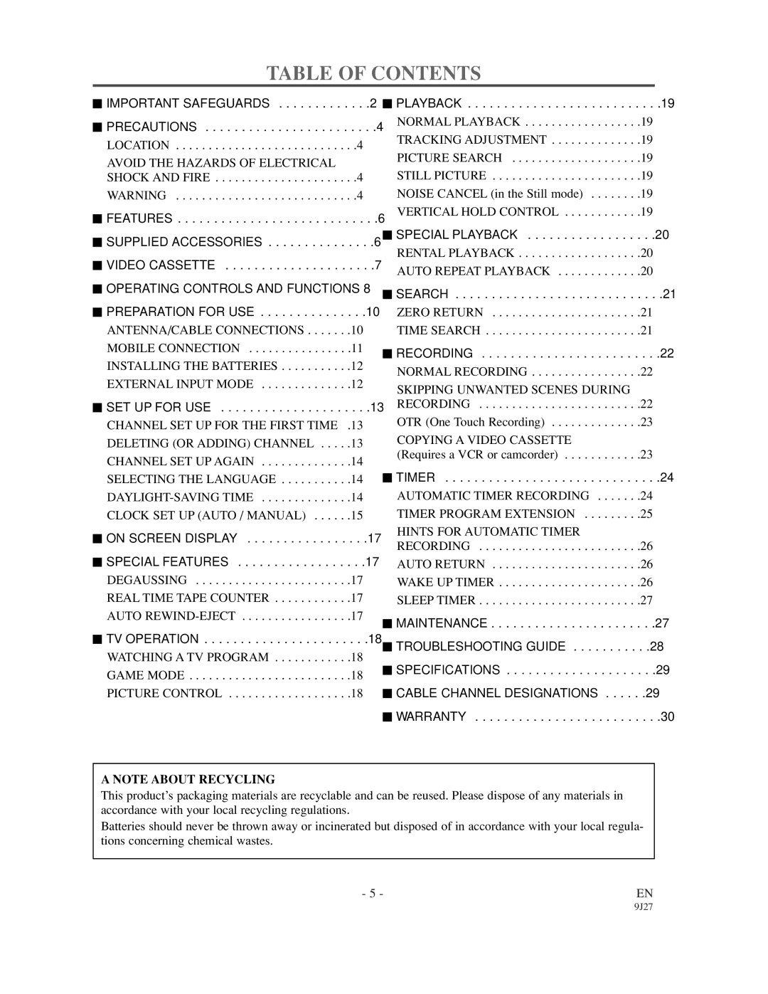 Sylvania 6309CCC owner manual Table of Contents 