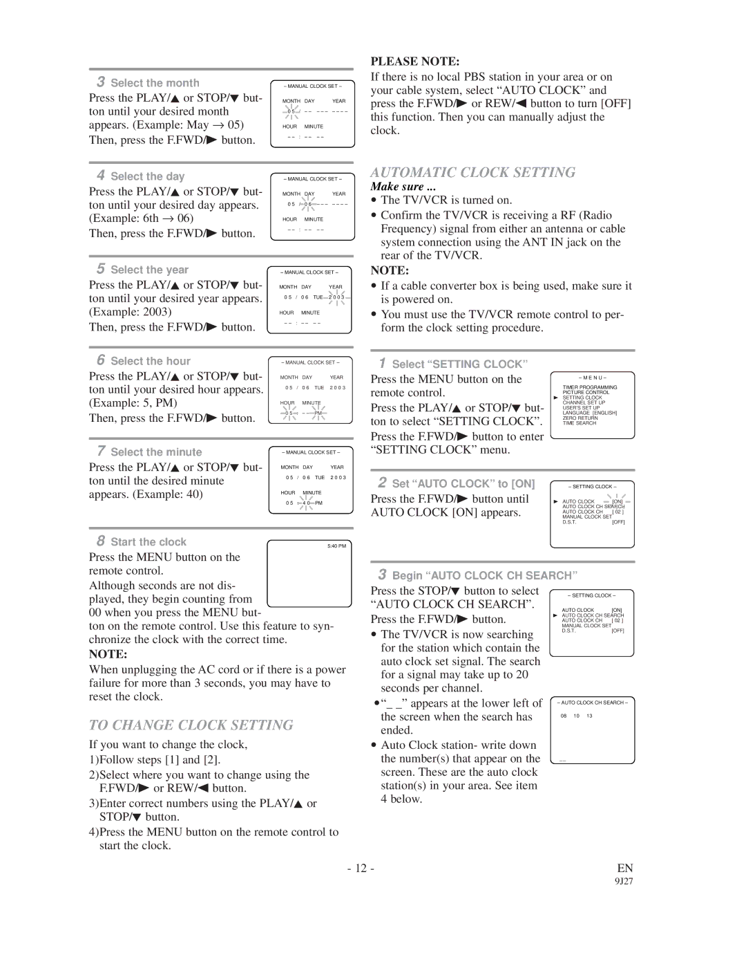 Sylvania 6309CD owner manual Automatic Clock Setting, To Change Clock Setting, Please Note 