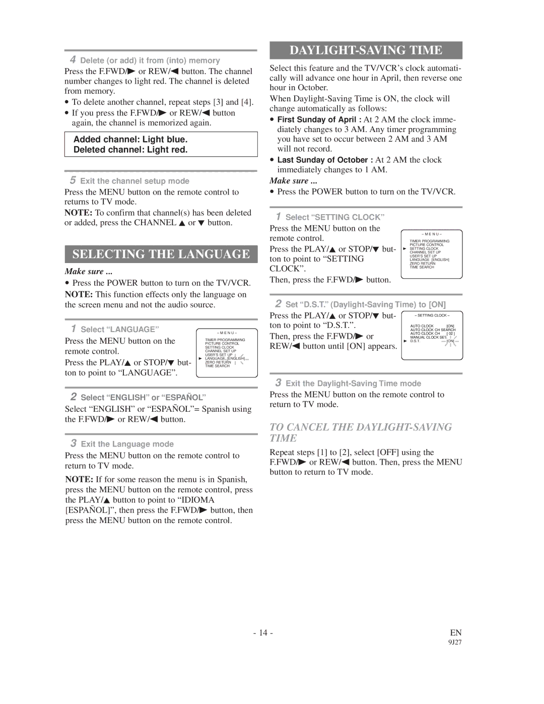 Sylvania 6309CD owner manual Selecting the Language, To Cancel the DAYLIGHT-SAVING Time 