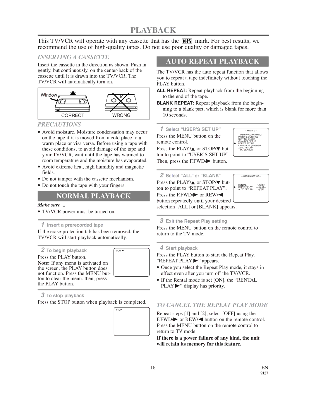 Sylvania 6309CD owner manual Auto Repeat Playback, Normal Playback 