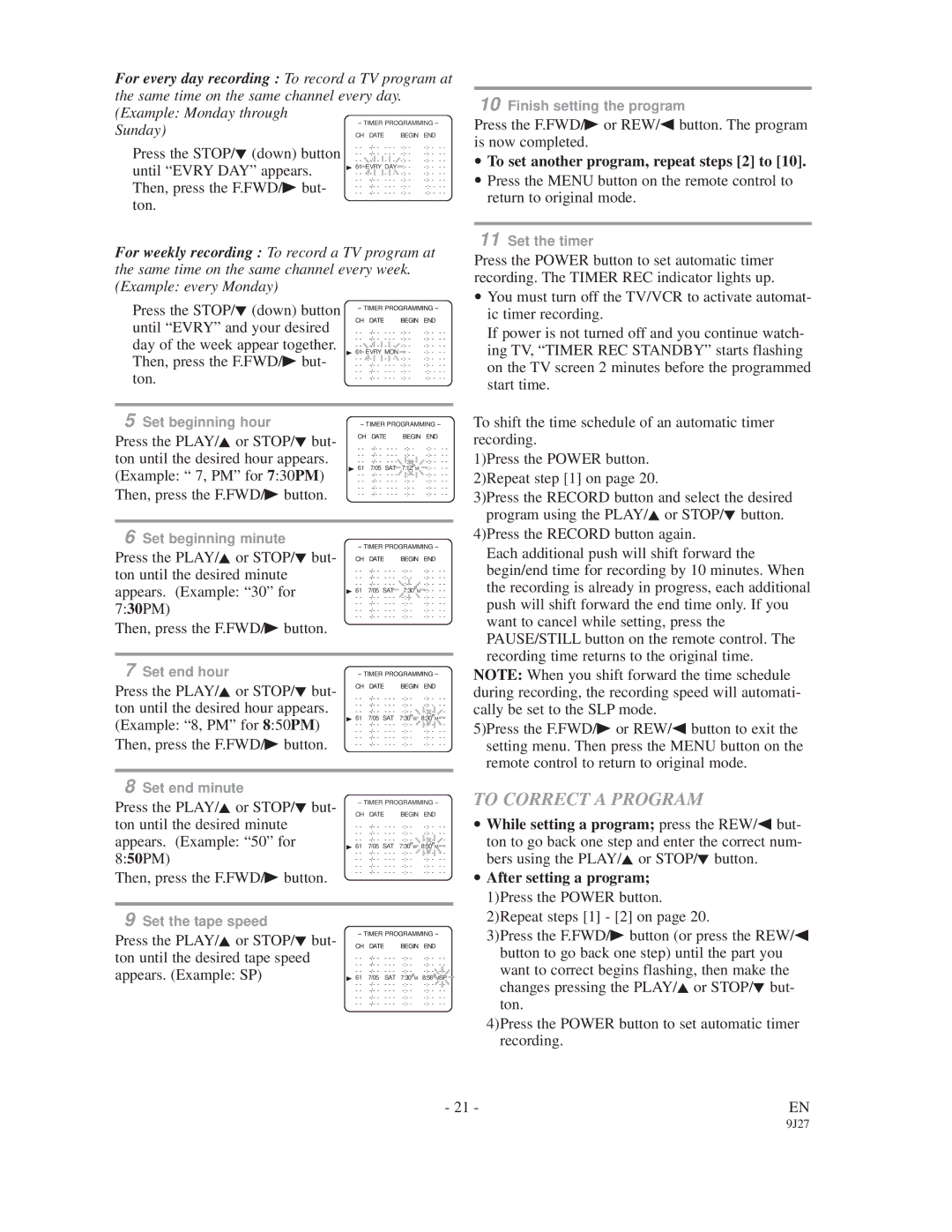 Sylvania 6309CD owner manual To Correct a Program, To set another program, repeat steps 2 to 