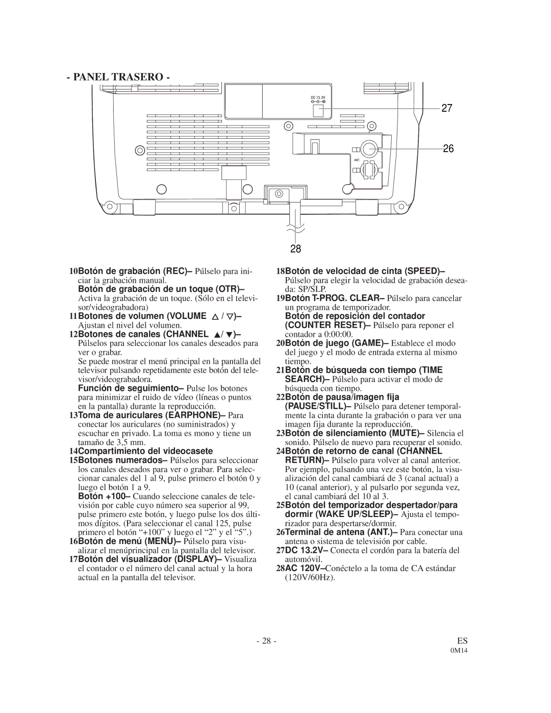 Sylvania 6309CD owner manual Panel Trasero 