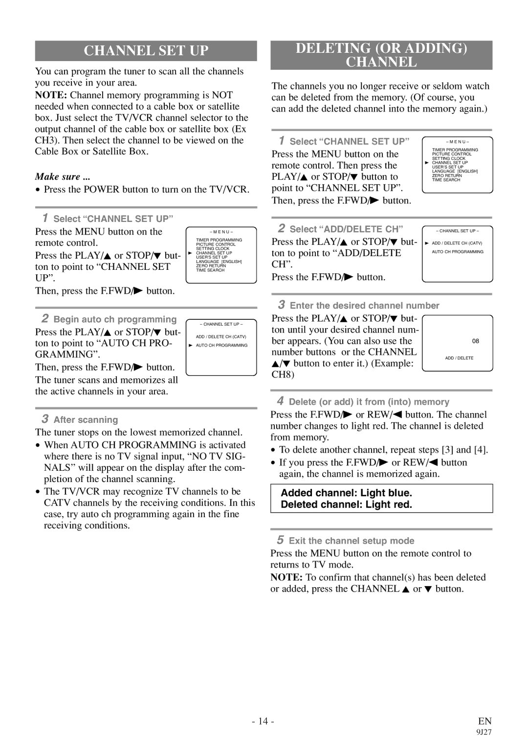 Sylvania 6309CE owner manual Channel SET UP, Deleting or Adding Channel 