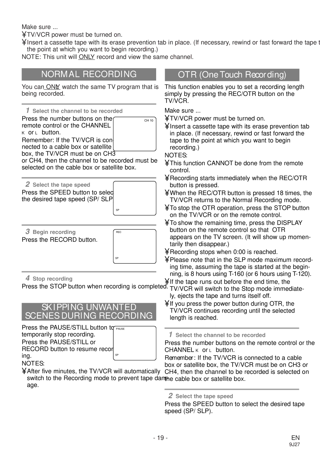 Sylvania 6309CE owner manual Normal Recording, Skipping Unwanted Scenes During Recording 