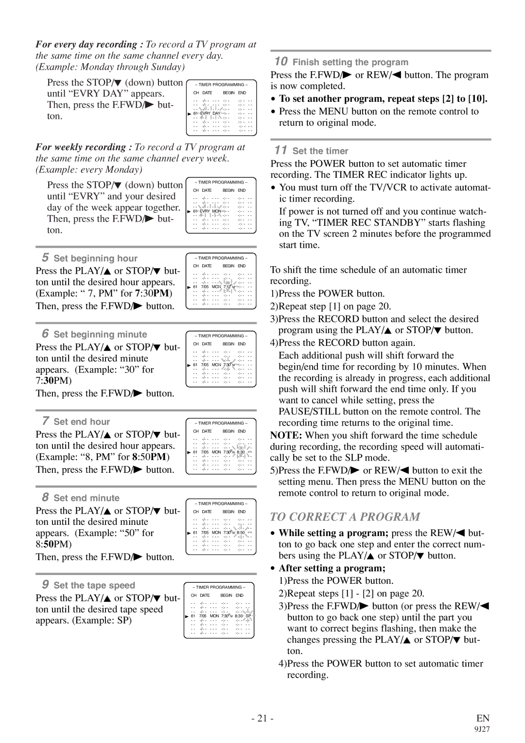 Sylvania 6309CE owner manual To Correct a Program, To set another program, repeat steps 2 to 