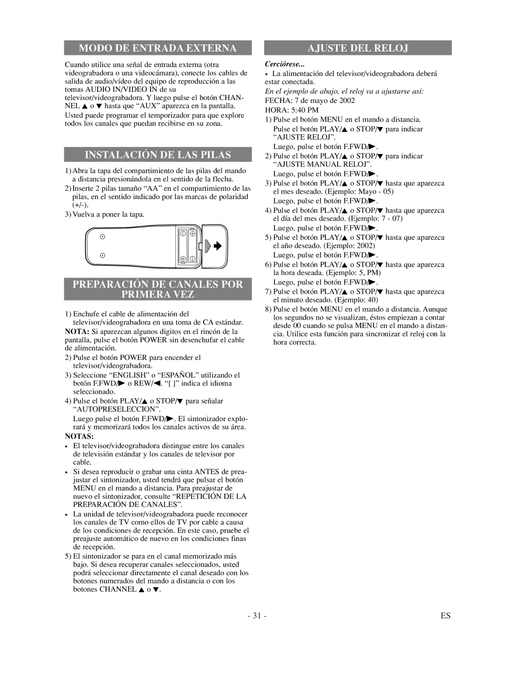 Sylvania 63134C, 63194C owner manual Modo DE Entrada Externa 