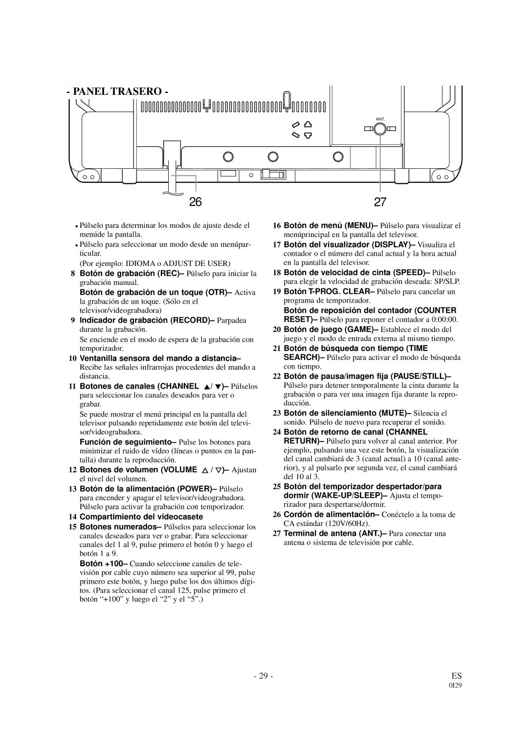 Sylvania 6313CB, 6319CB owner manual Panel Trasero 