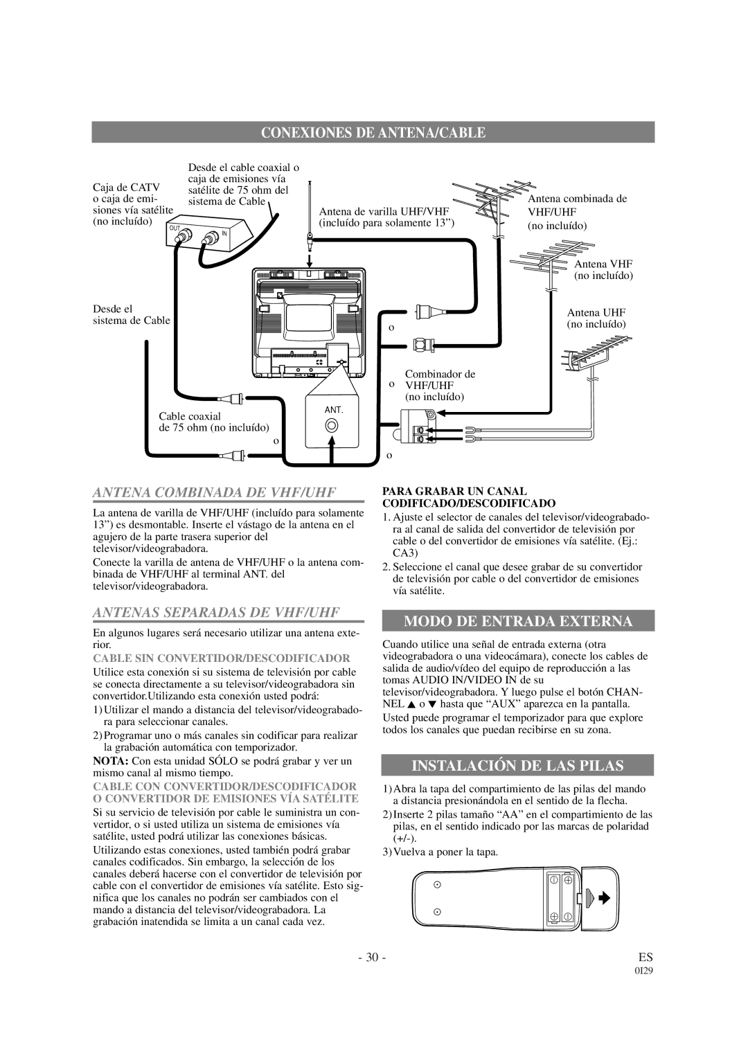 Sylvania 6313CB, 6319CB owner manual Conexiones DE ANTENA/CABLE 