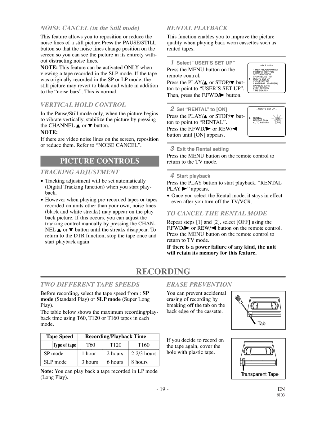 Sylvania 6313CC owner manual Recording, Picture Controls 