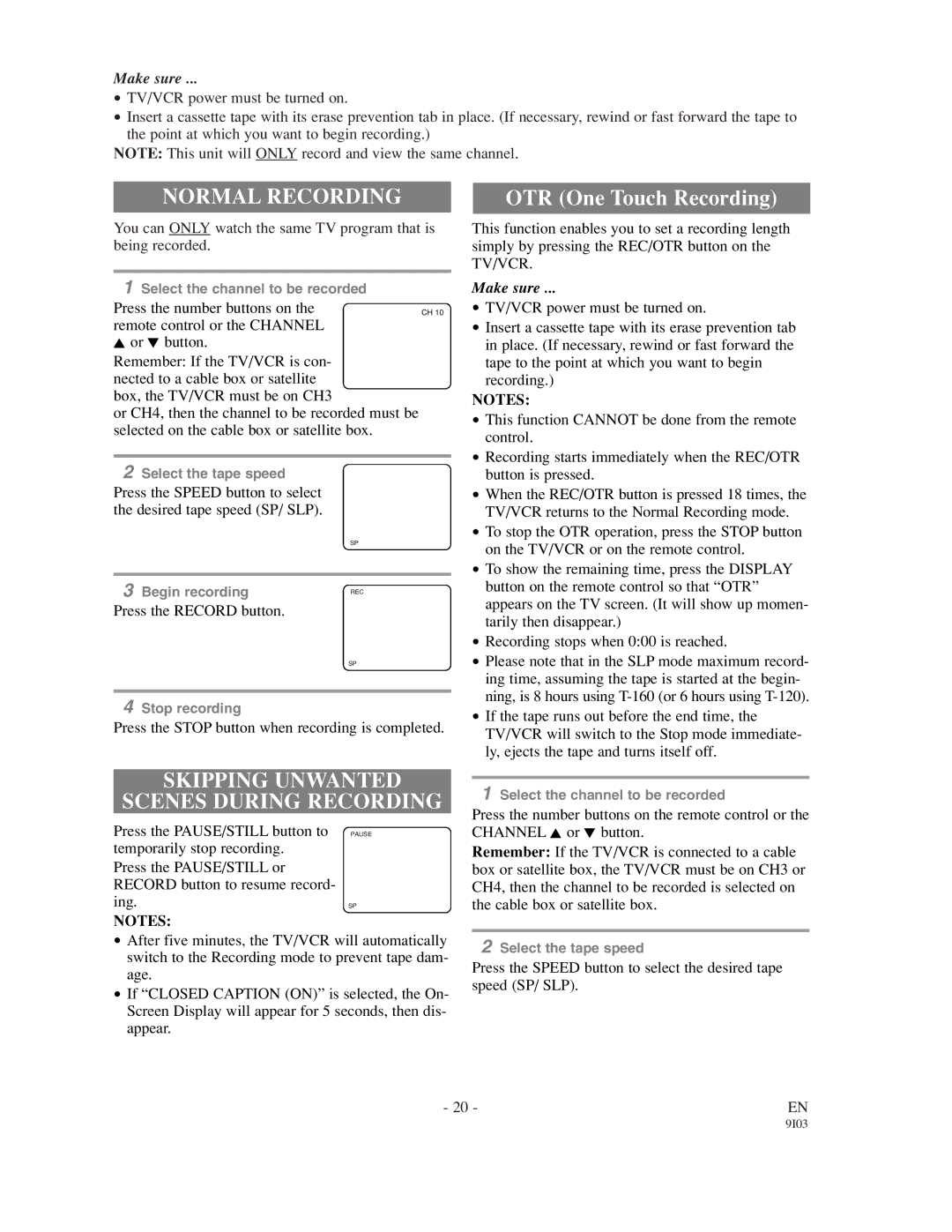 Sylvania 6313CC owner manual Normal Recording, Skipping Unwanted Scenes During Recording 