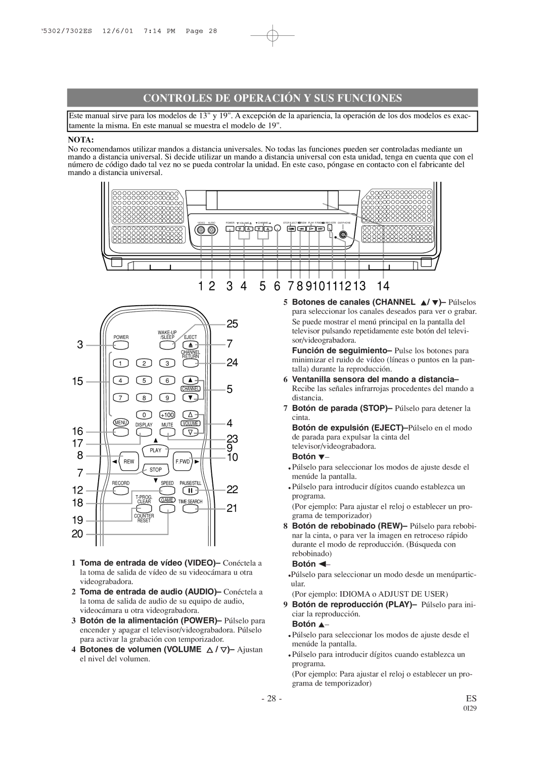 Sylvania 6313CC owner manual Controles DE Operación Y SUS Funciones 