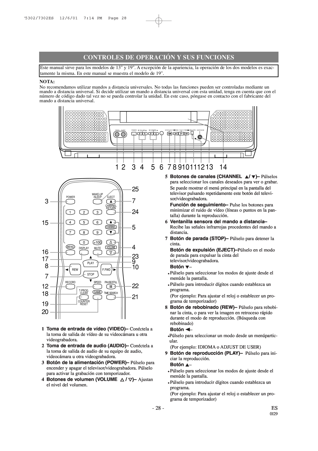 Sylvania 6313CC owner manual Controles De Operación Y Sus Funciones, 7 8 9101112, Nota 