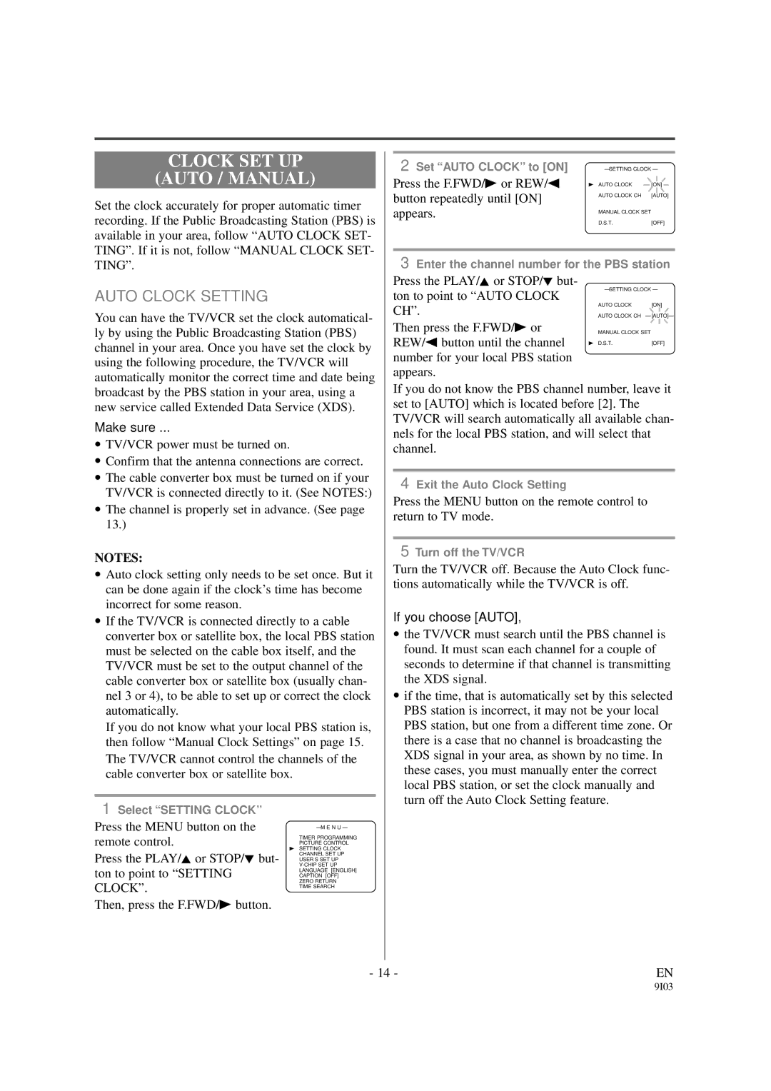 Sylvania 6313CCB, 6319CCB owner manual Clock SET UP Auto / Manual, Auto Clock Setting 