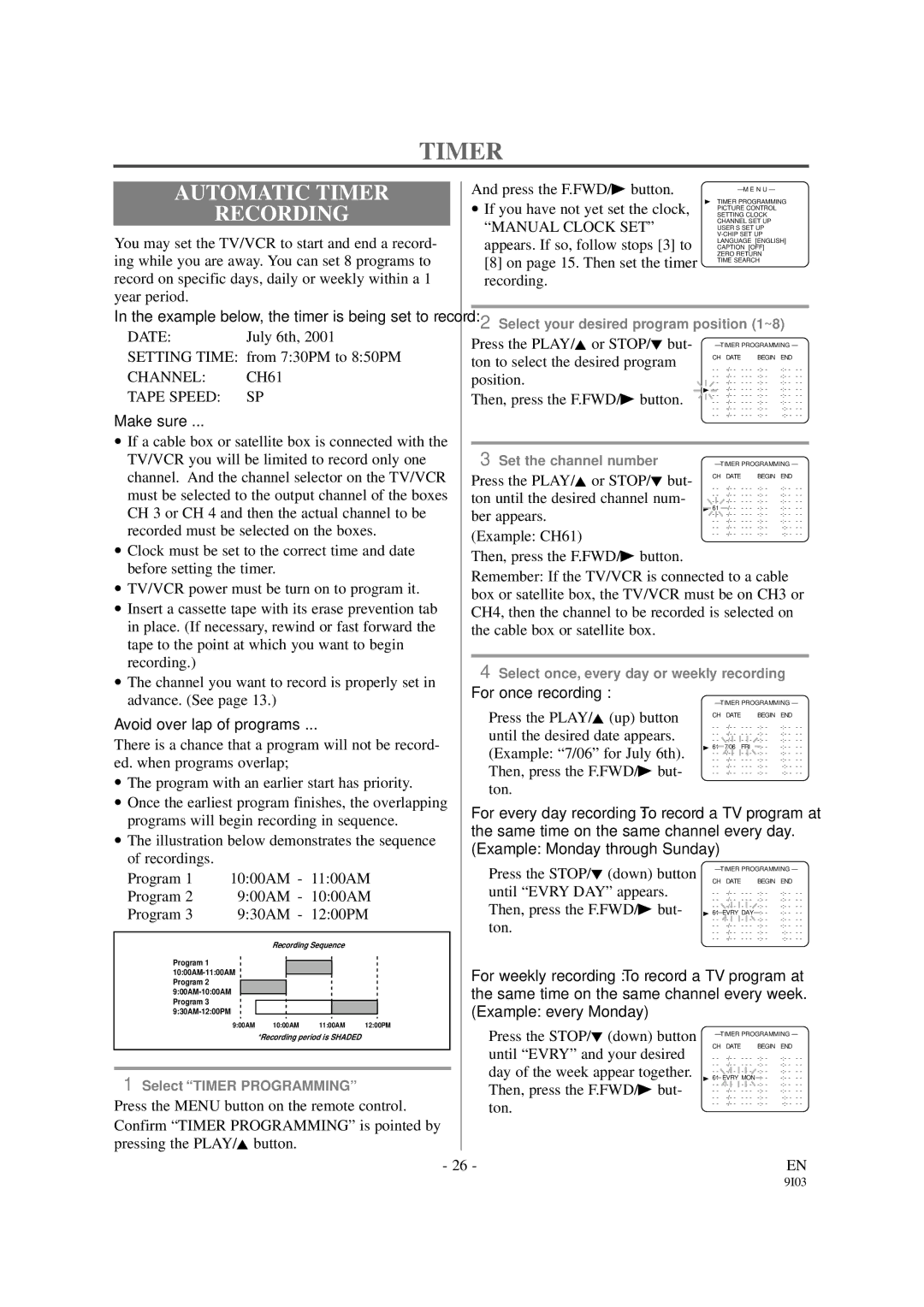 Sylvania 6313CCB, 6319CCB owner manual Automatic Timer, Recording 