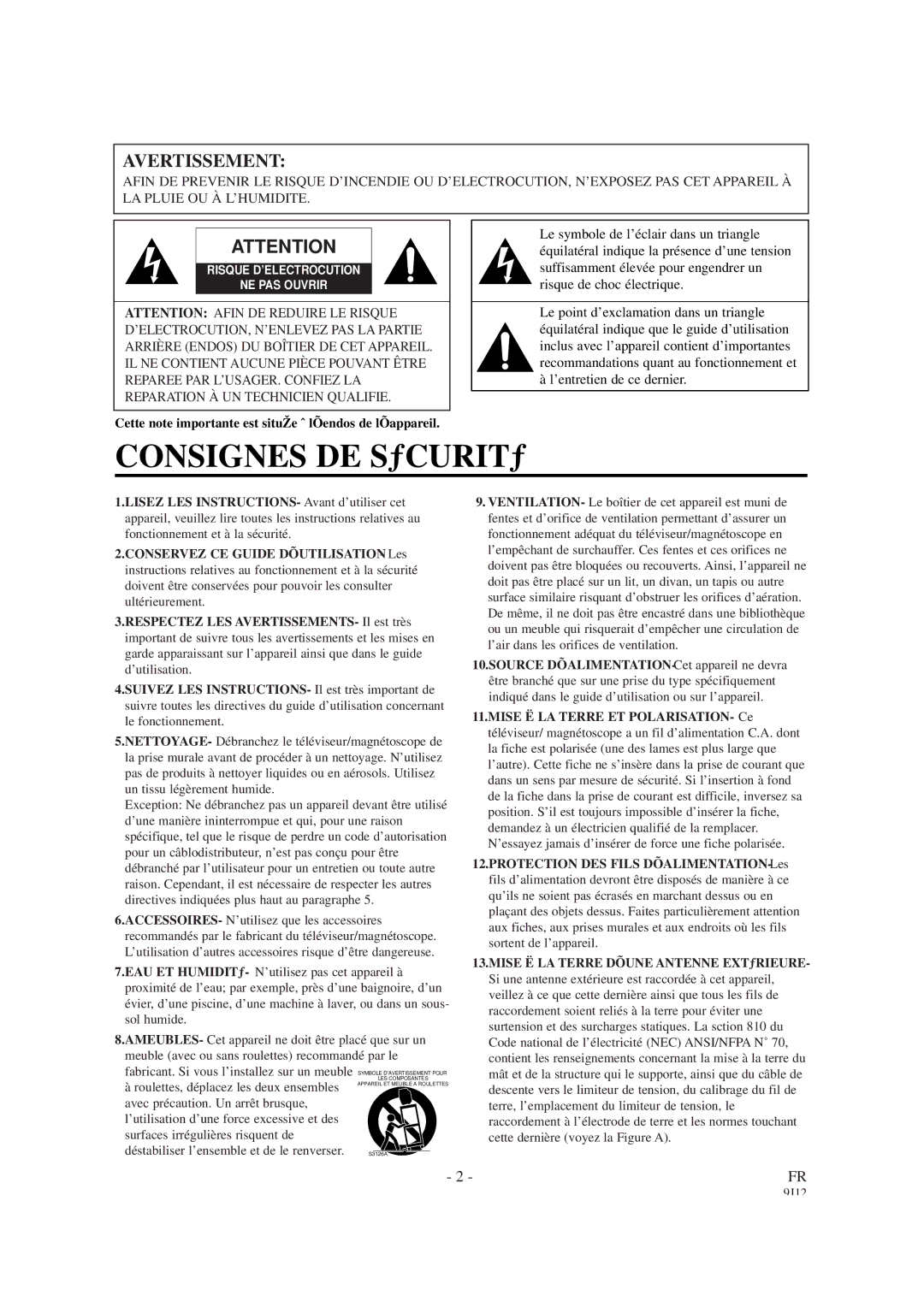 Sylvania 6313CCB, 6319CCB owner manual Consignes DE Sécurité 