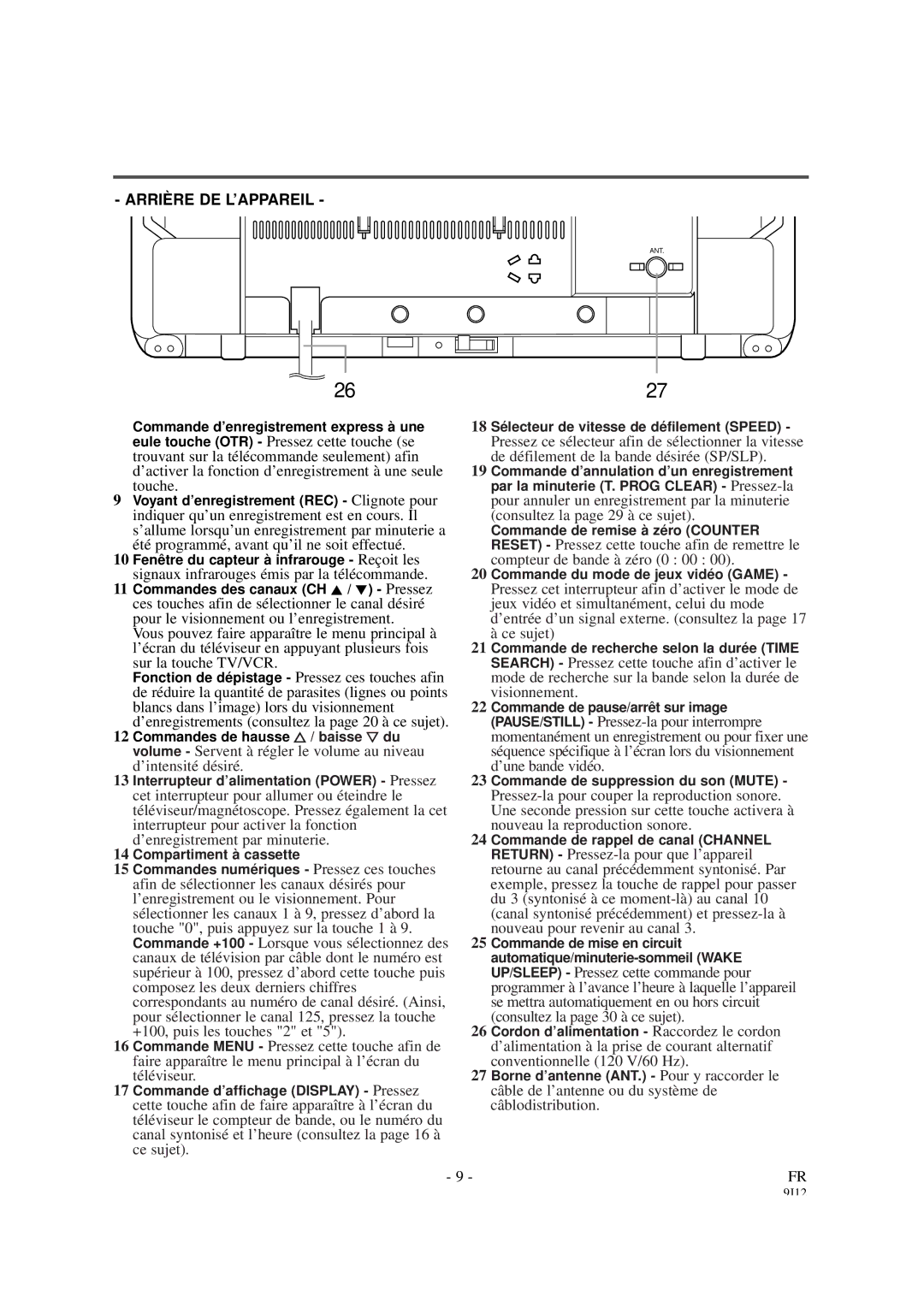 Sylvania 6319CCB, 6313CCB owner manual Arrière DE L’APPAREIL 