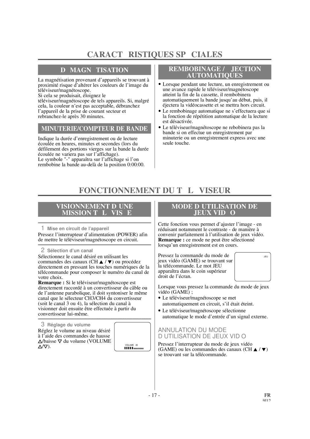 Sylvania 6319CCB, 6313CCB owner manual Caracté Ristiques SPÉ Ciales, Fonctionnement DU TÉ LÉ Viseur 