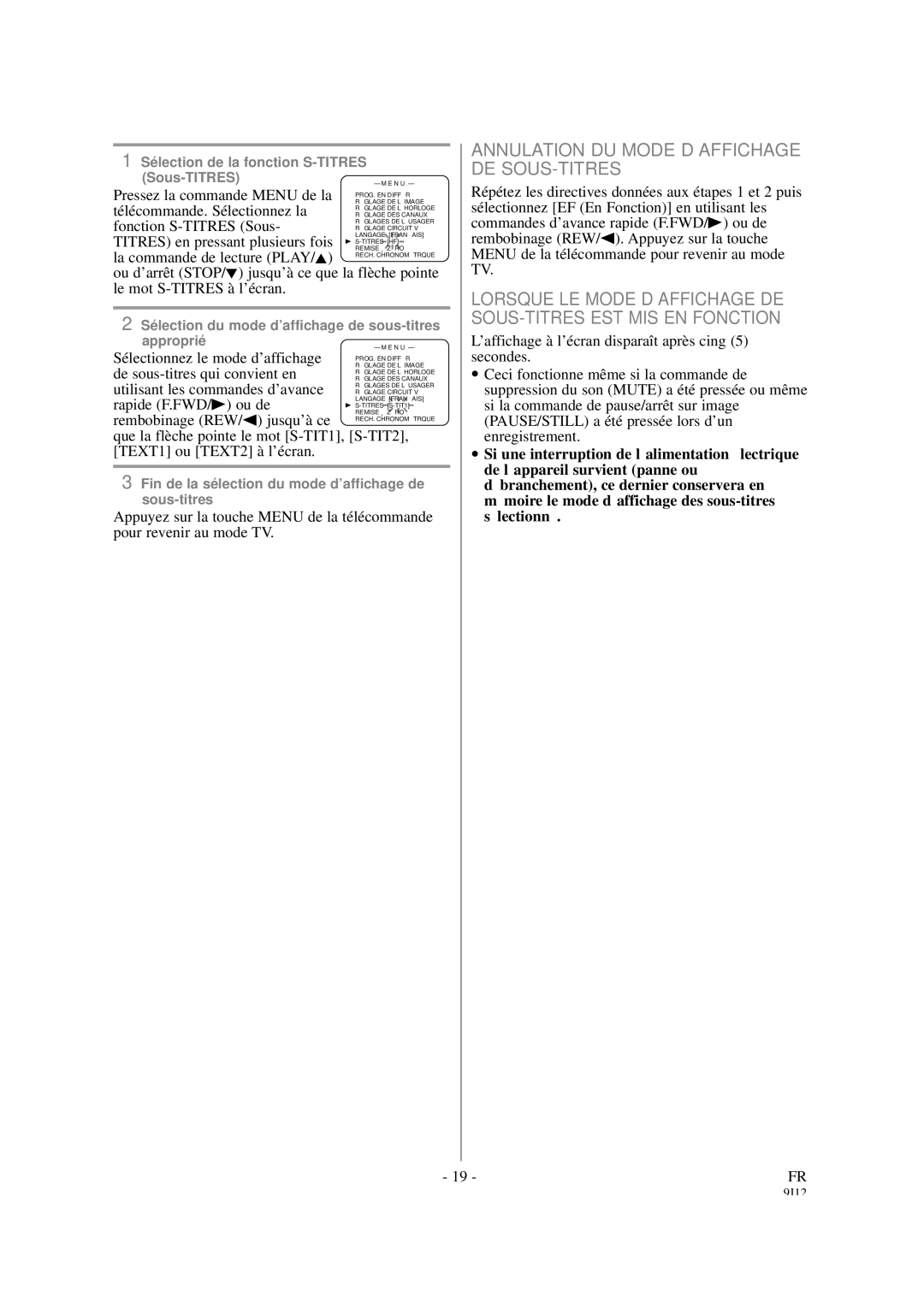 Sylvania 6319CCB, 6313CCB owner manual Annulation DU Mode D’AFFICHAGE DE SOUS-TITRES 