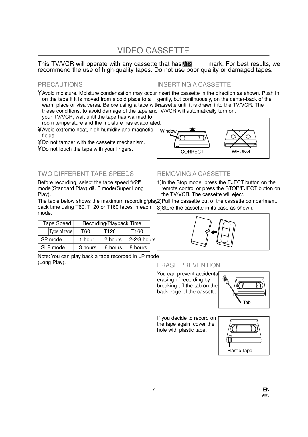 Sylvania 6319CCB, 6313CCB owner manual Video Cassette 