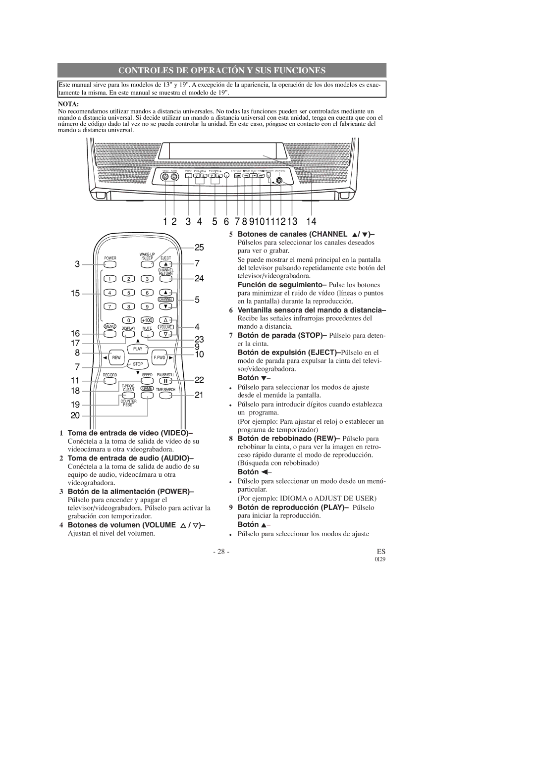 Sylvania 6313CD 6319CD Función de seguimiento- Pulse los botones, Ventanilla sensora del mando a distancia, Botón L 