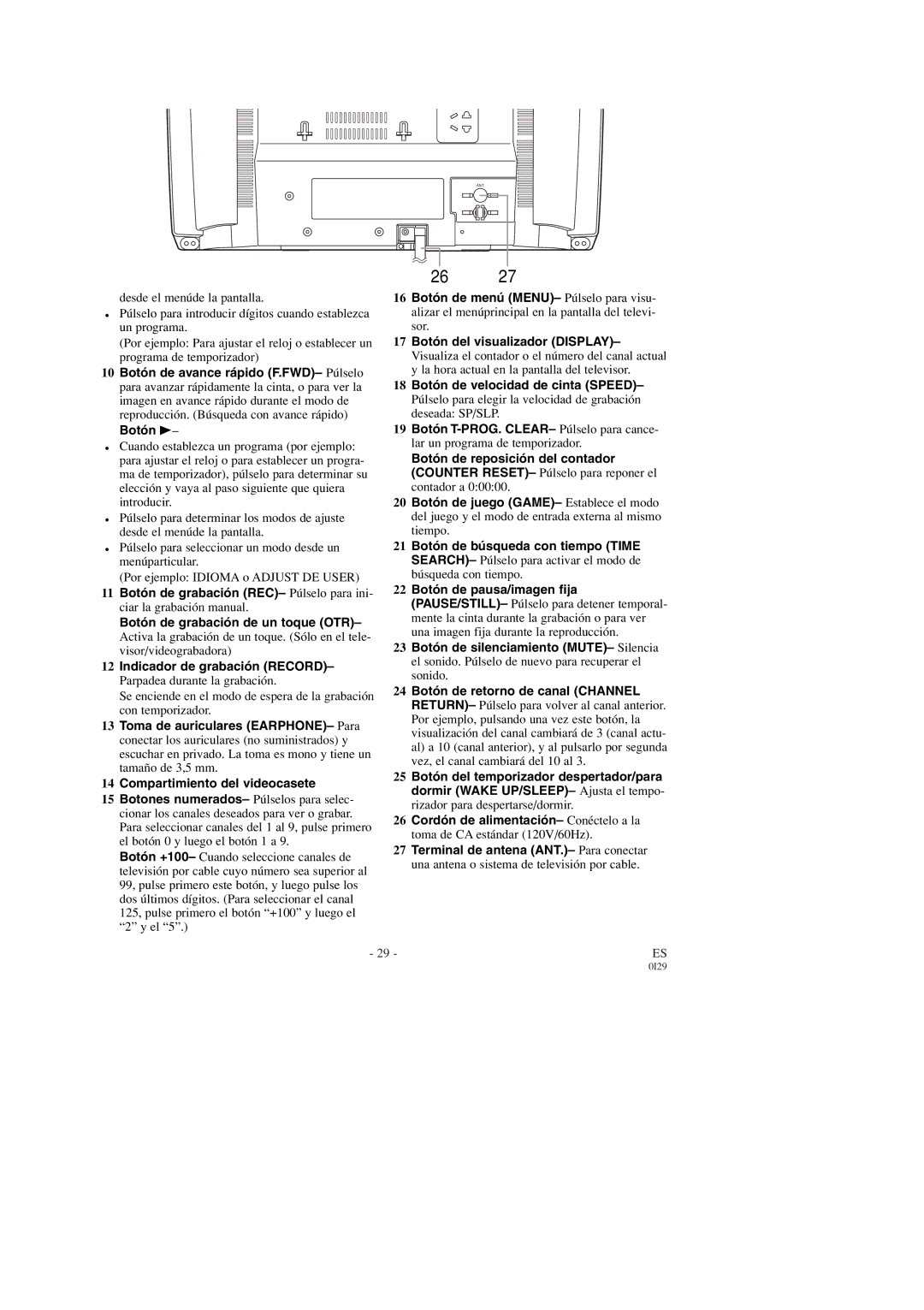 Sylvania 6319CD Botón B, Botón de grabación de un toque OTR, Indicador de grabación Record, Compartimiento del videocasete 