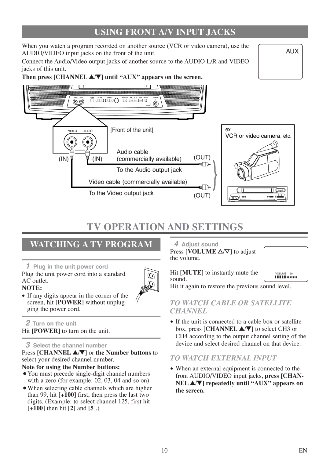 Sylvania 6313CE TV Operation and Settings, Using Front A/V Input Jacks, Watching a TV Program, To Watch External Input 