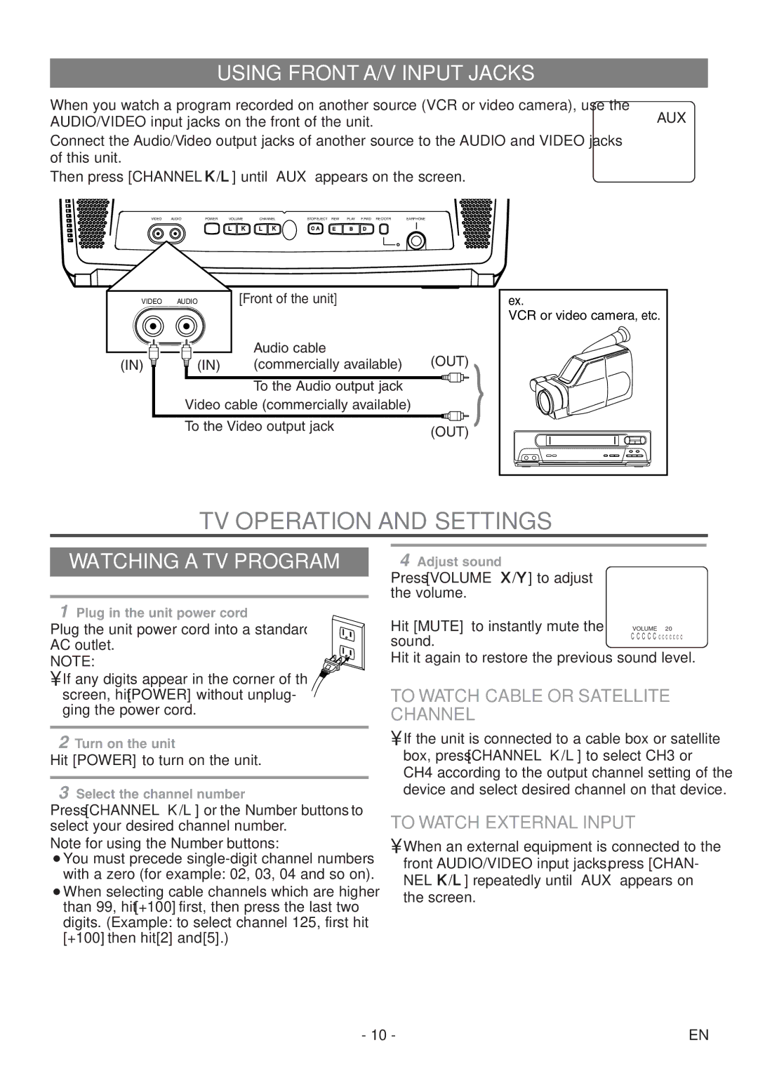 Sylvania 6313CEY TV Operation and Settings, Using Front A/V Input Jacks, Watching a TV Program, To Watch External Input 