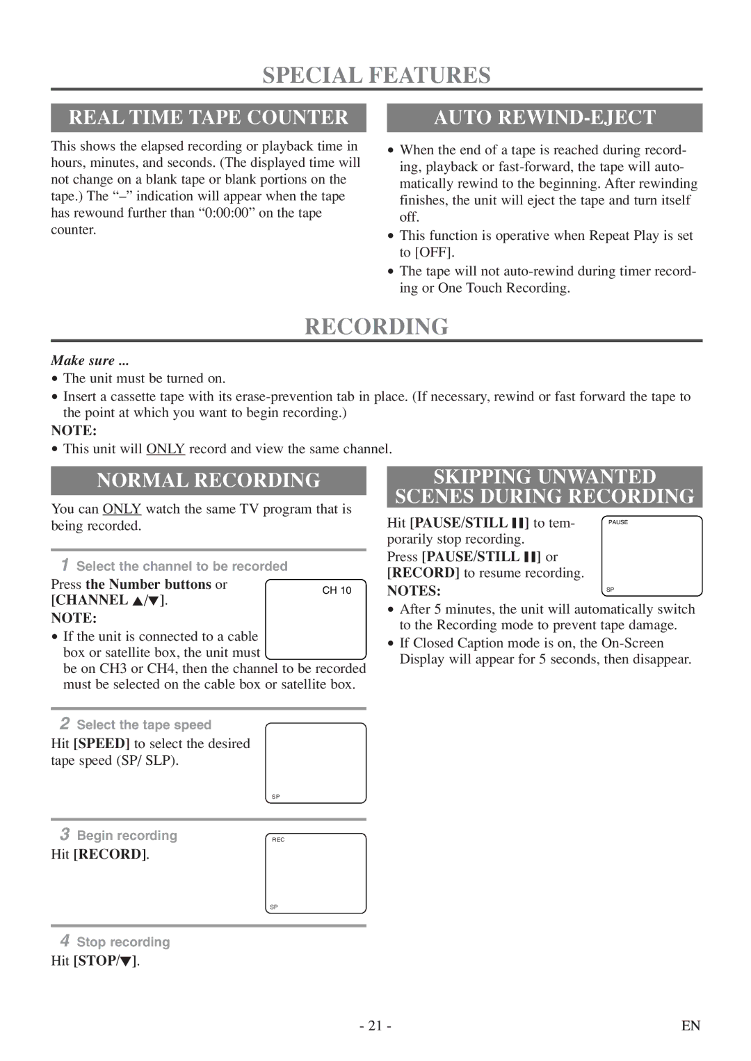 Sylvania 6313CEY owner manual Special Features, Recording 