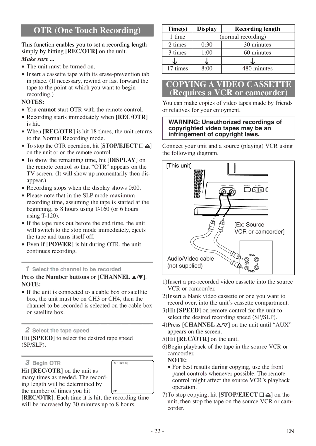 Sylvania 6313CEY owner manual Press the Number buttons or Channel K/L, Times Display Recording length 