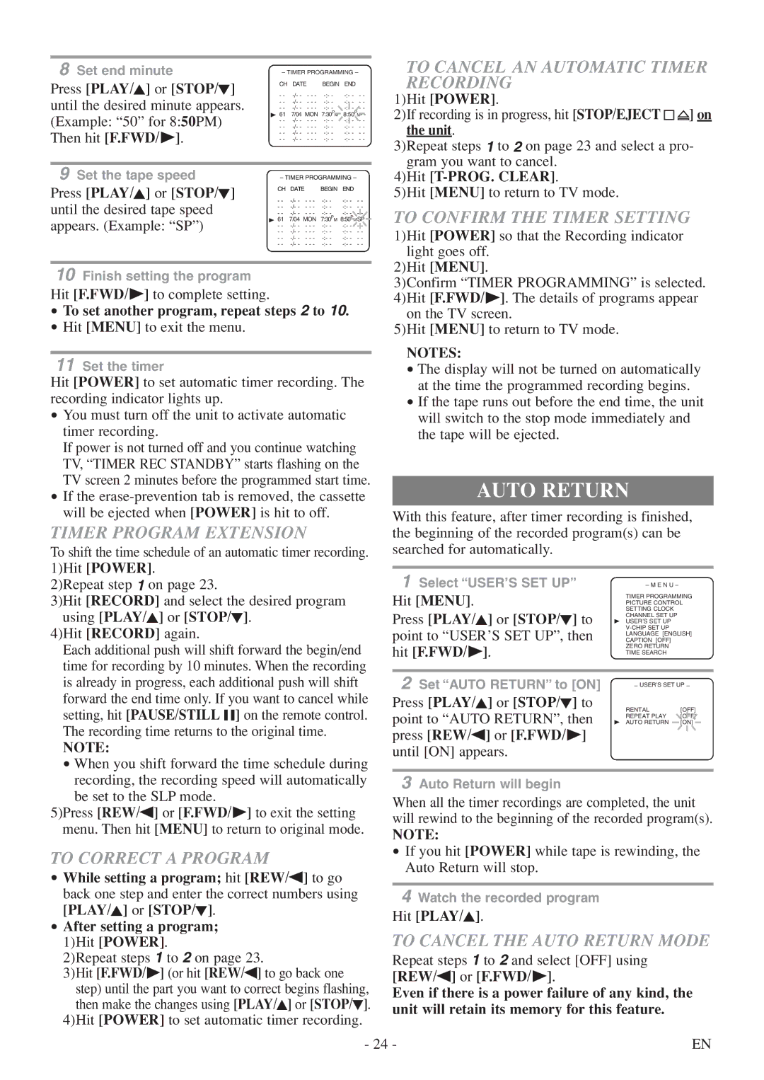 Sylvania 6313CEY owner manual Auto Return 