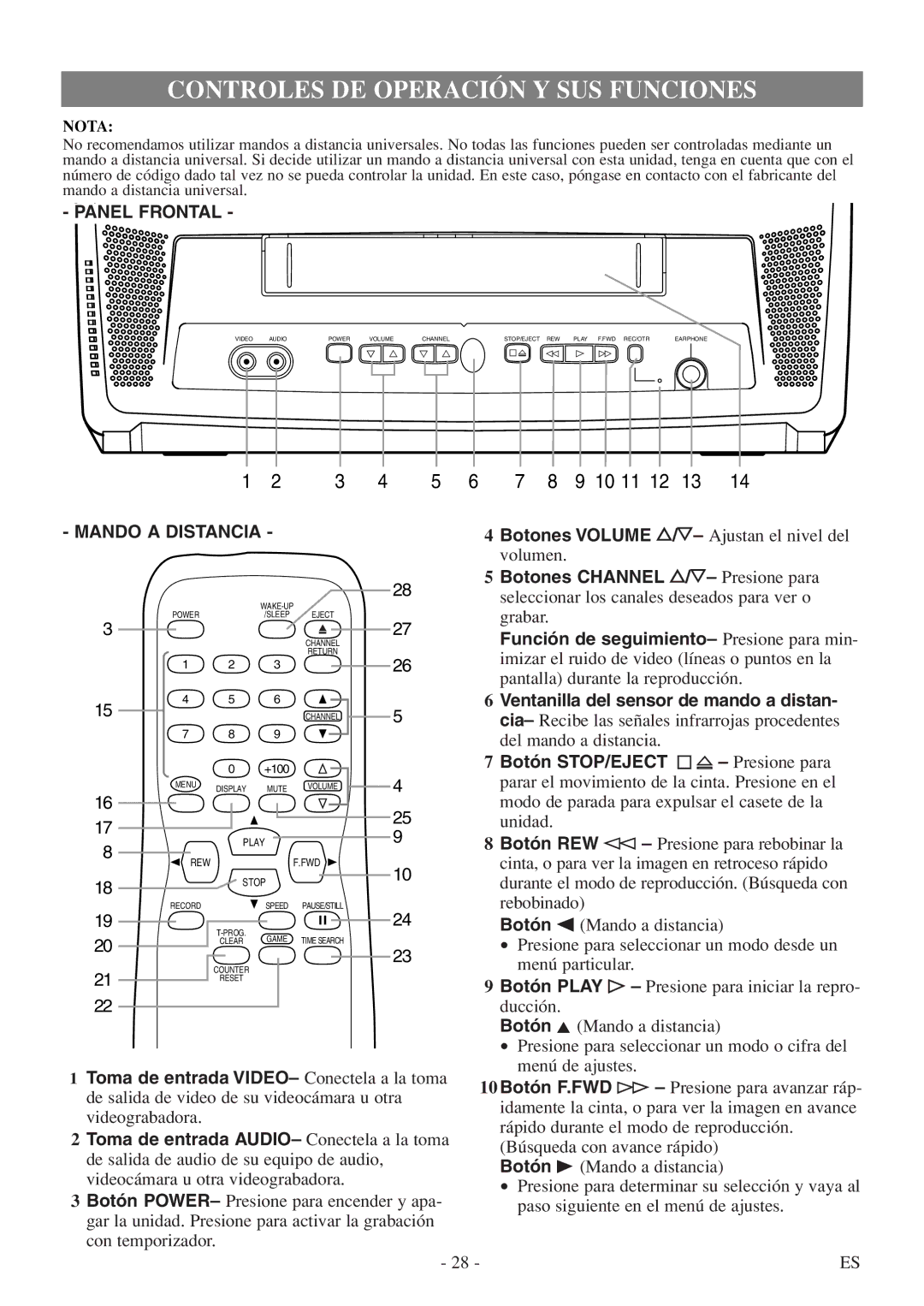 Sylvania 6313CEY owner manual Controles DE Operación Y SUS Funciones, Nota 