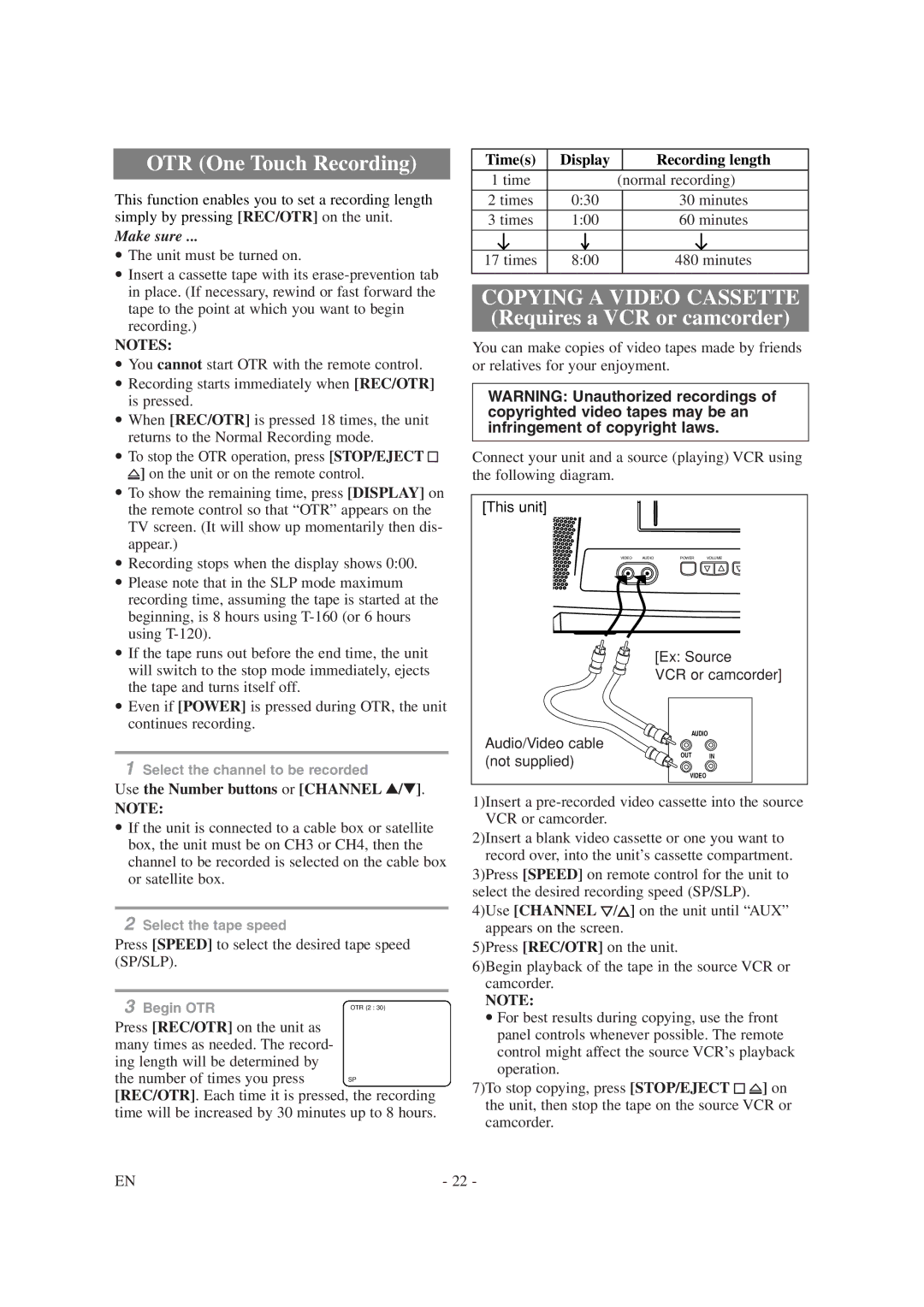 Sylvania 6313CG owner manual Use the Number buttons or Channel K/L, Times Display Recording length 