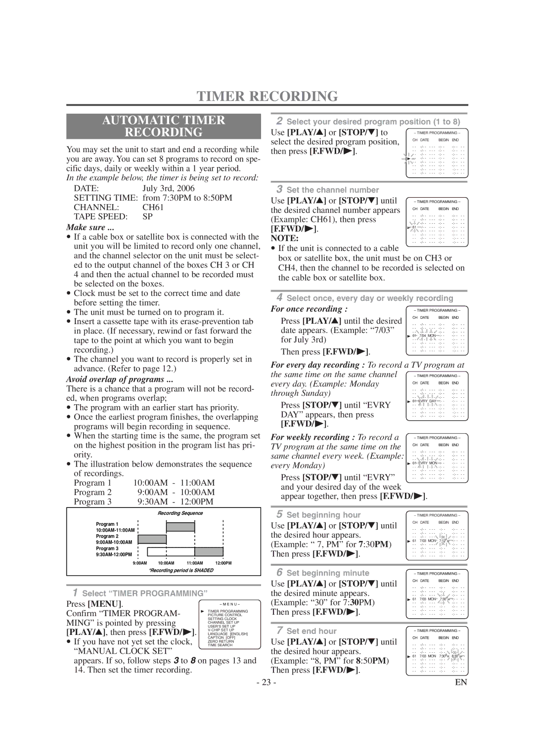 Sylvania 6313CG owner manual Automatic Timer Recording, Fwd/ B, PLAY/K, then press F.FWD/ B 