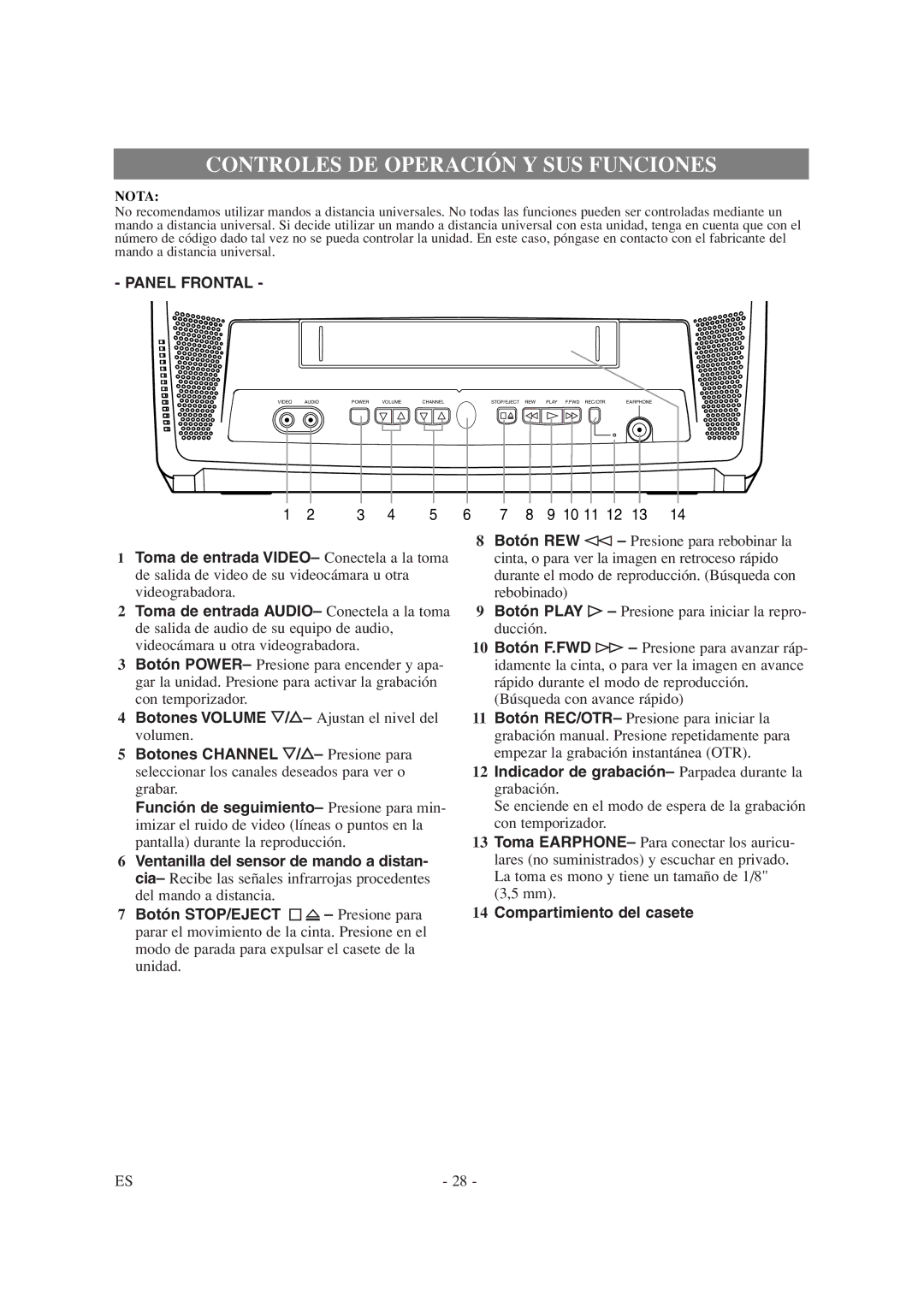 Sylvania 6313CG owner manual Controles DE Operación Y SUS Funciones, Nota 