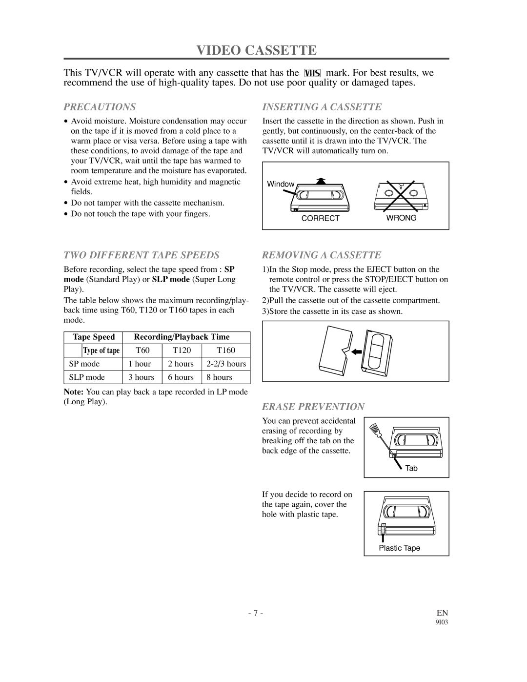 Sylvania 6313CCC, 6319CCC owner manual Video Cassette 