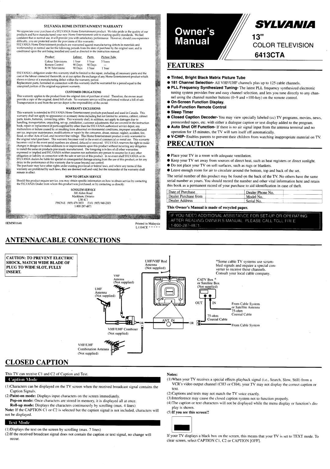 Sylvania 6413CTA manual 