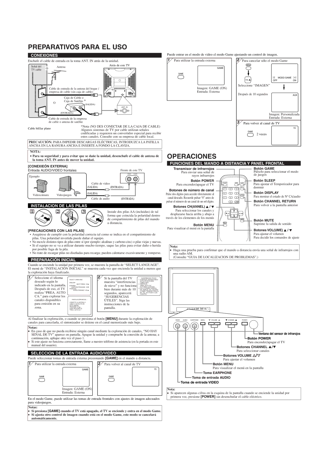 Sylvania 6414FG owner manual Preparativos Para EL USO, Operaciones 