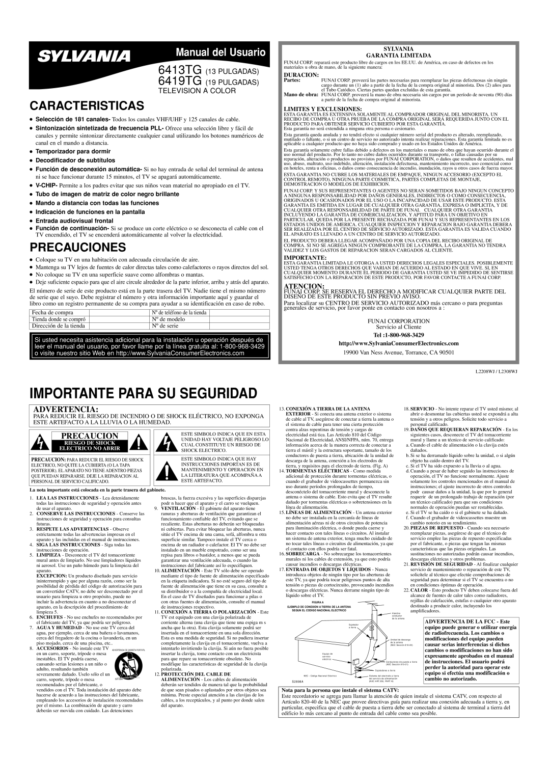 Sylvania 6419TG owner manual Caracteristicas, Precauciones, Atencion 