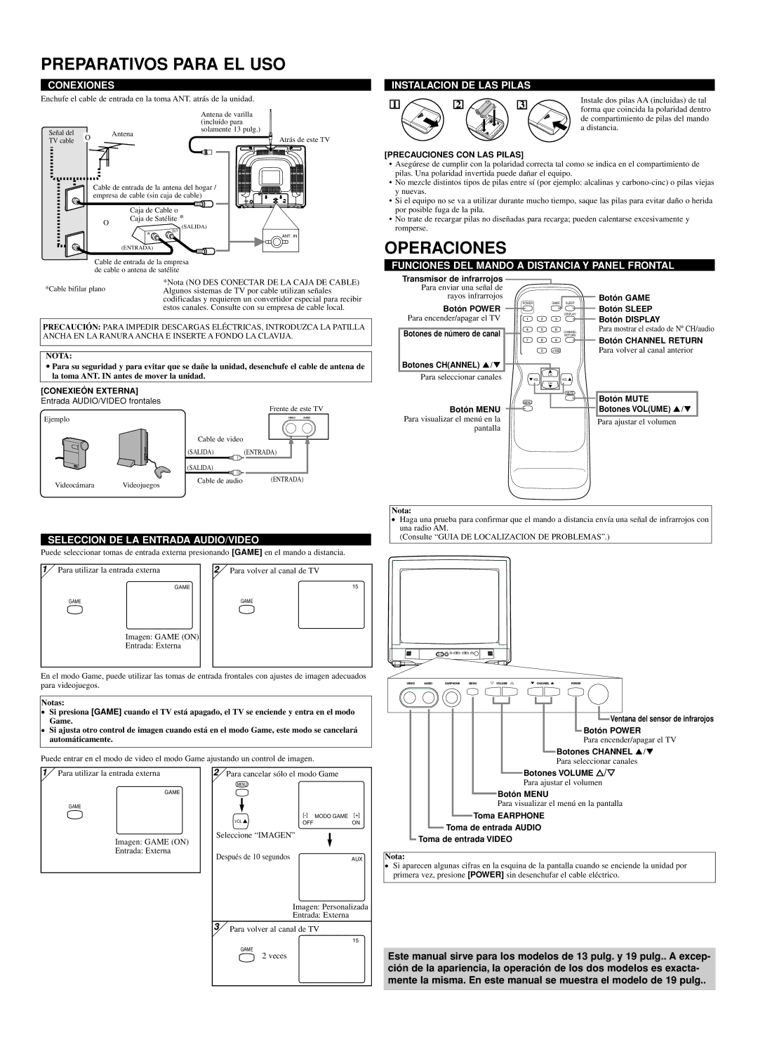 Sylvania 6419TG owner manual Preparativos Para EL USO, Operaciones 