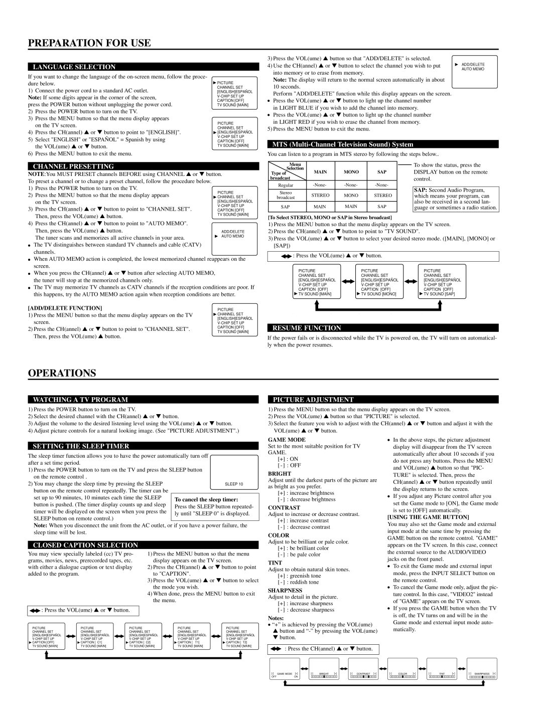 Sylvania 6420FD owner manual Preparation for USE, Operations 