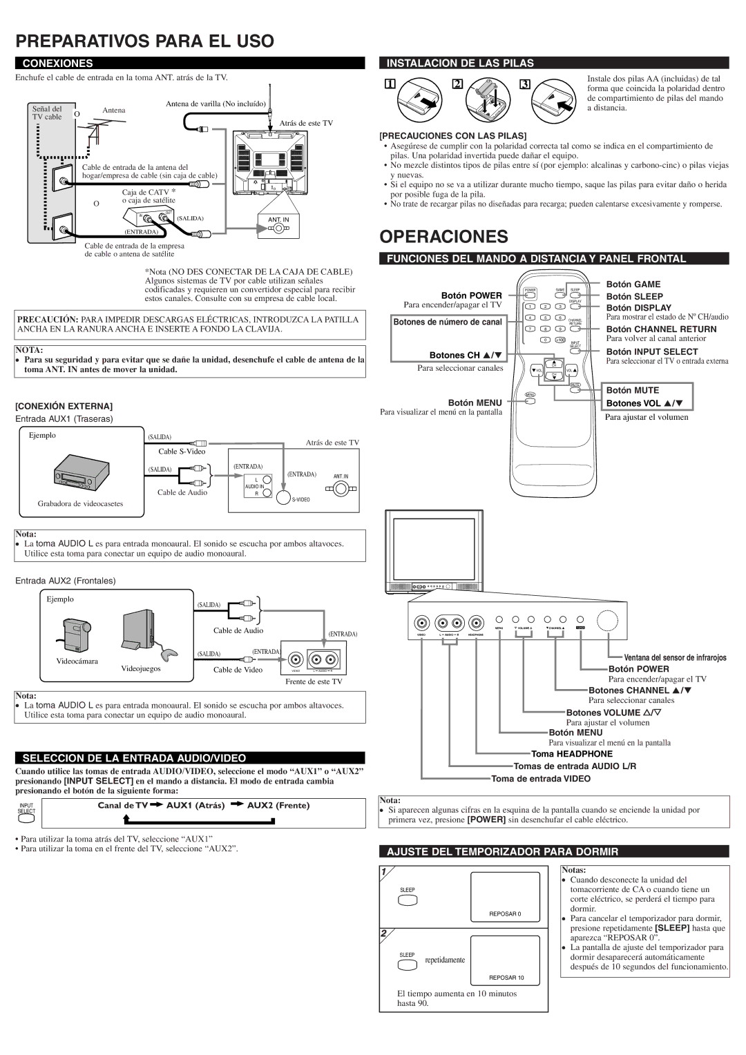 Sylvania 6420FF owner manual Preparativos Para EL USO, Operaciones 