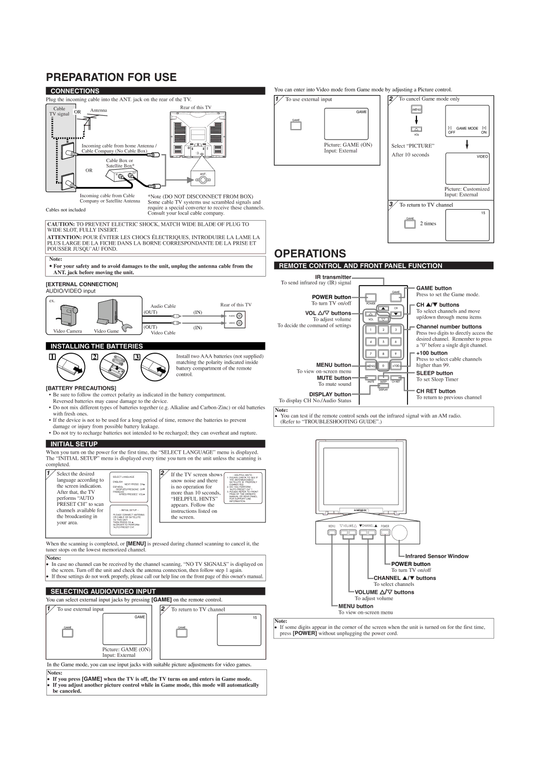 Sylvania 6420FMG owner manual Preparation for USE, Operations 