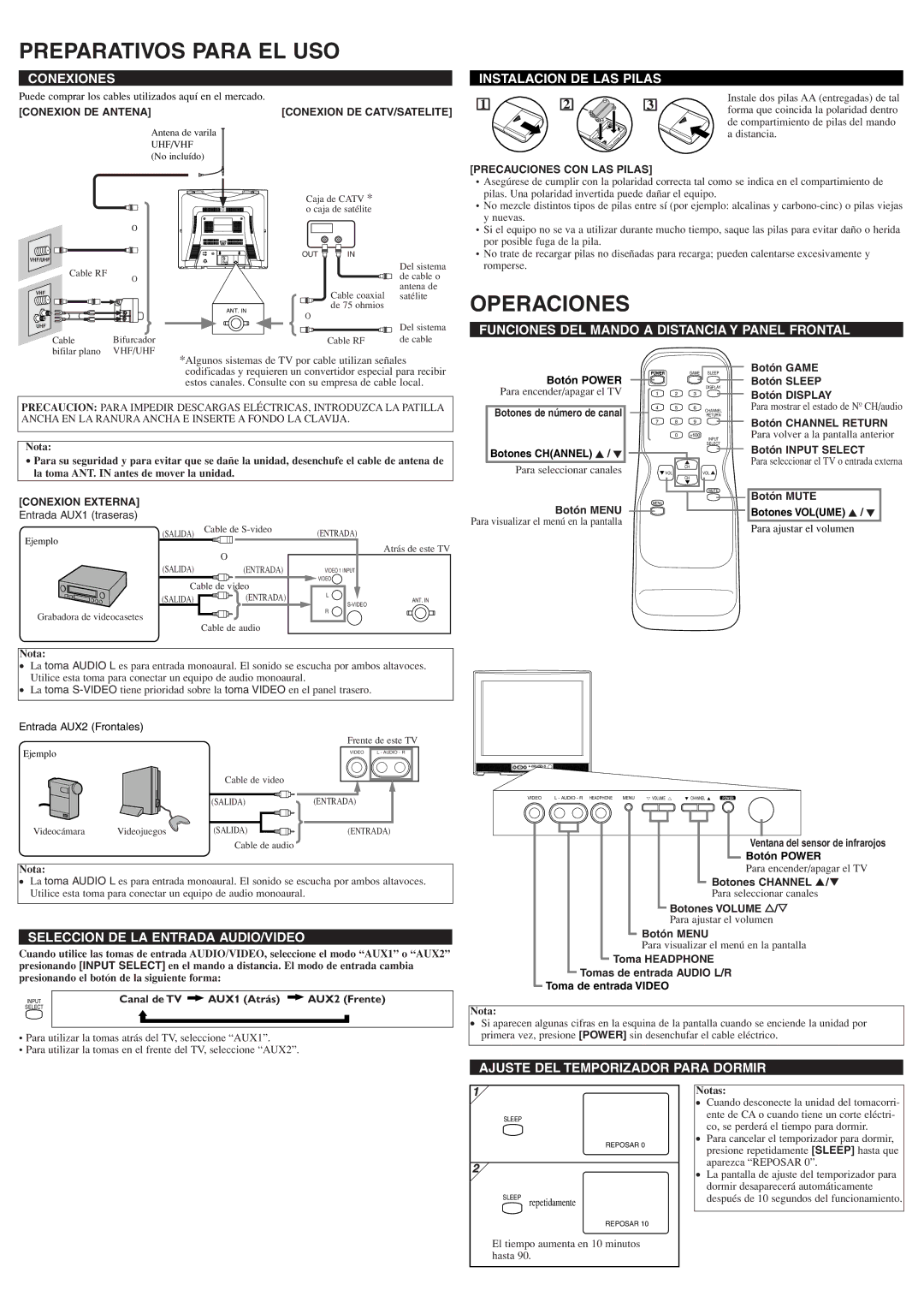 Sylvania 6424FF owner manual Preparativos Para EL USO, Operaciones 