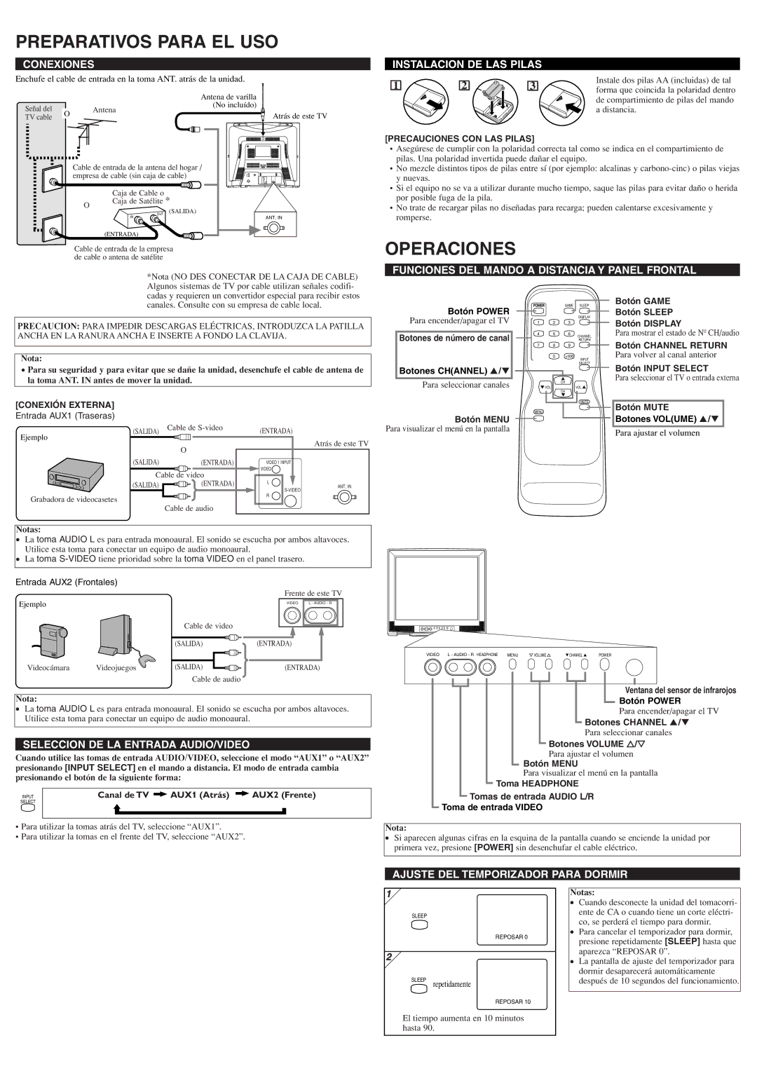 Sylvania 6424TFS owner manual Preparativos Para EL USO, Operaciones 