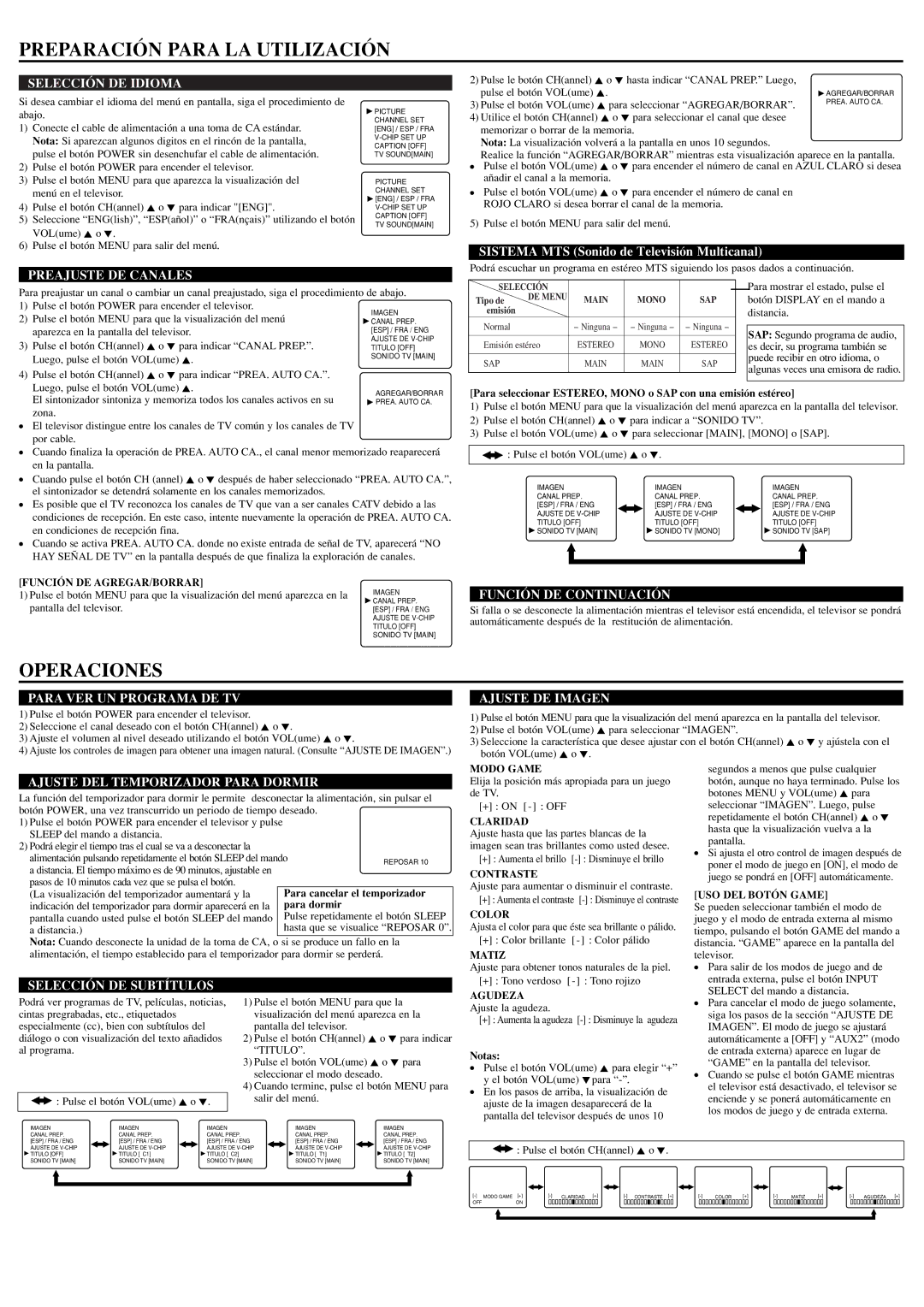 Sylvania 6427FE owner manual Preparación Para LA Utilización, Operaciones 