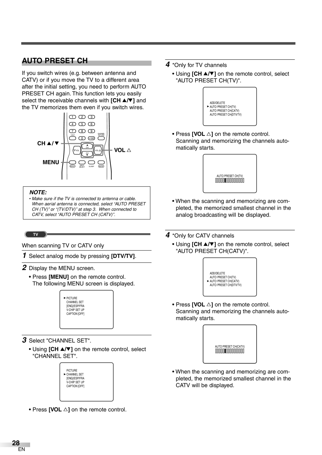 Sylvania 6427GFF owner manual Auto Preset CH, Ch K / L 