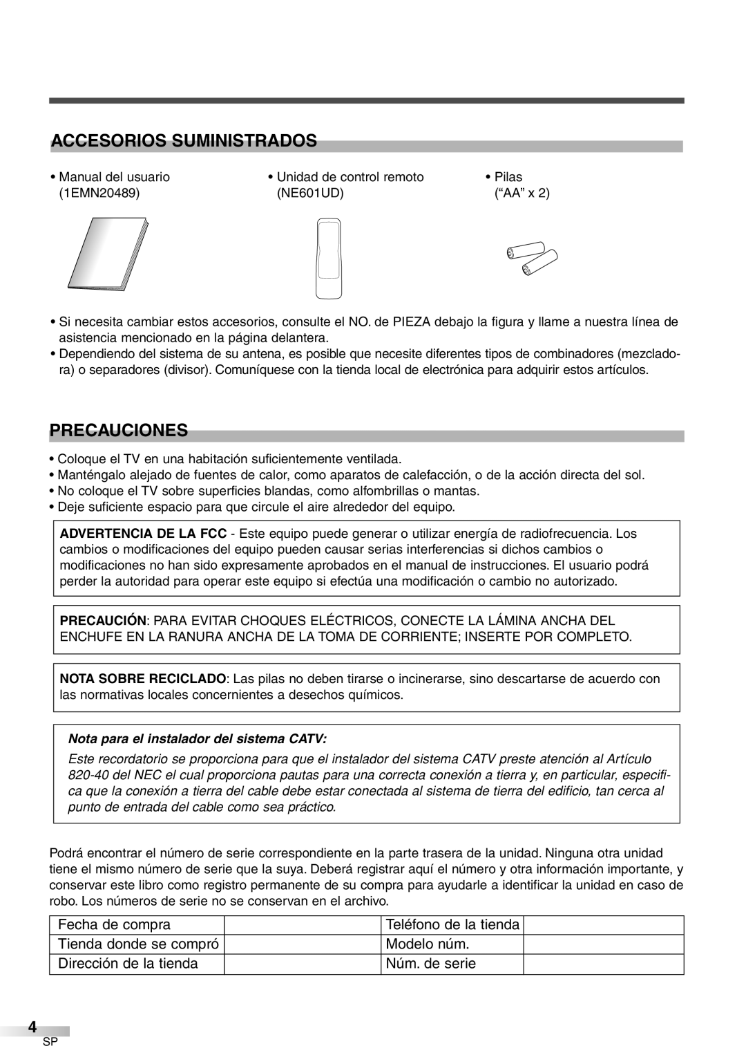 Sylvania 6427GFF owner manual Accesorios Suministrados, Precauciones 